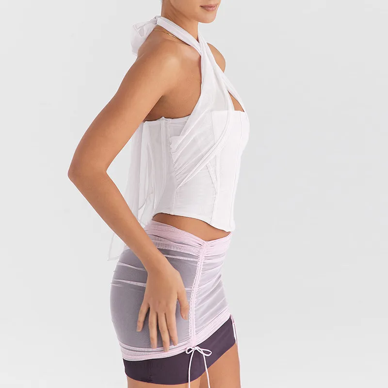 Halter Sleeveless Skinny With Fishbone Backless Club Party Crop Tops - Image 12