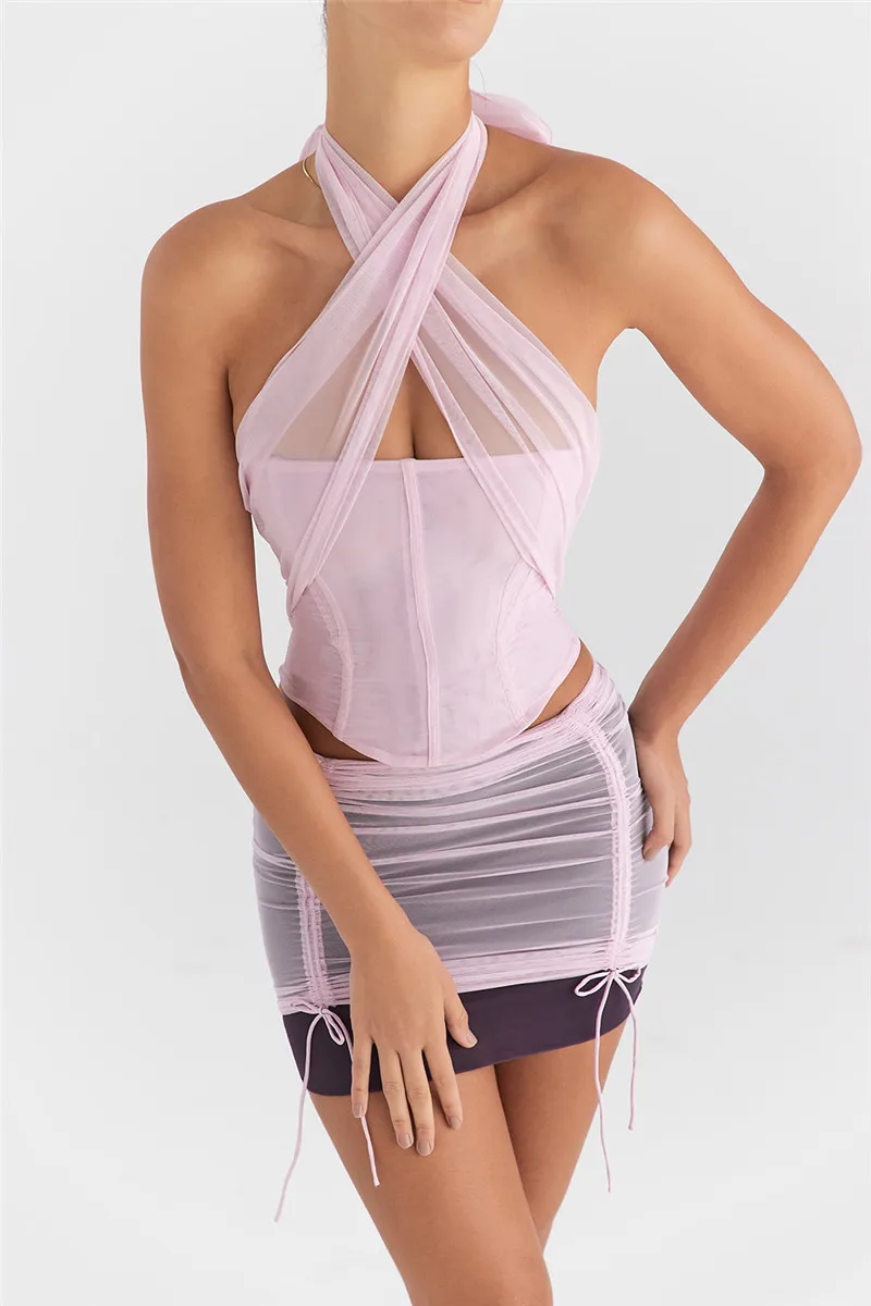 Halter Sleeveless Skinny With Fishbone Backless Club Party Crop Tops - Image 2