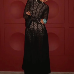 Hollow Out O-Neck Slim Fit Long Sleeve Robe High Waist Pleated Party Mesh Maxi Dresses