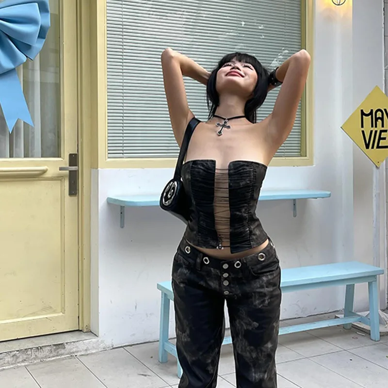 Hollow Out Strapless Streetwear Retro Tube Crop Tops - Image 4