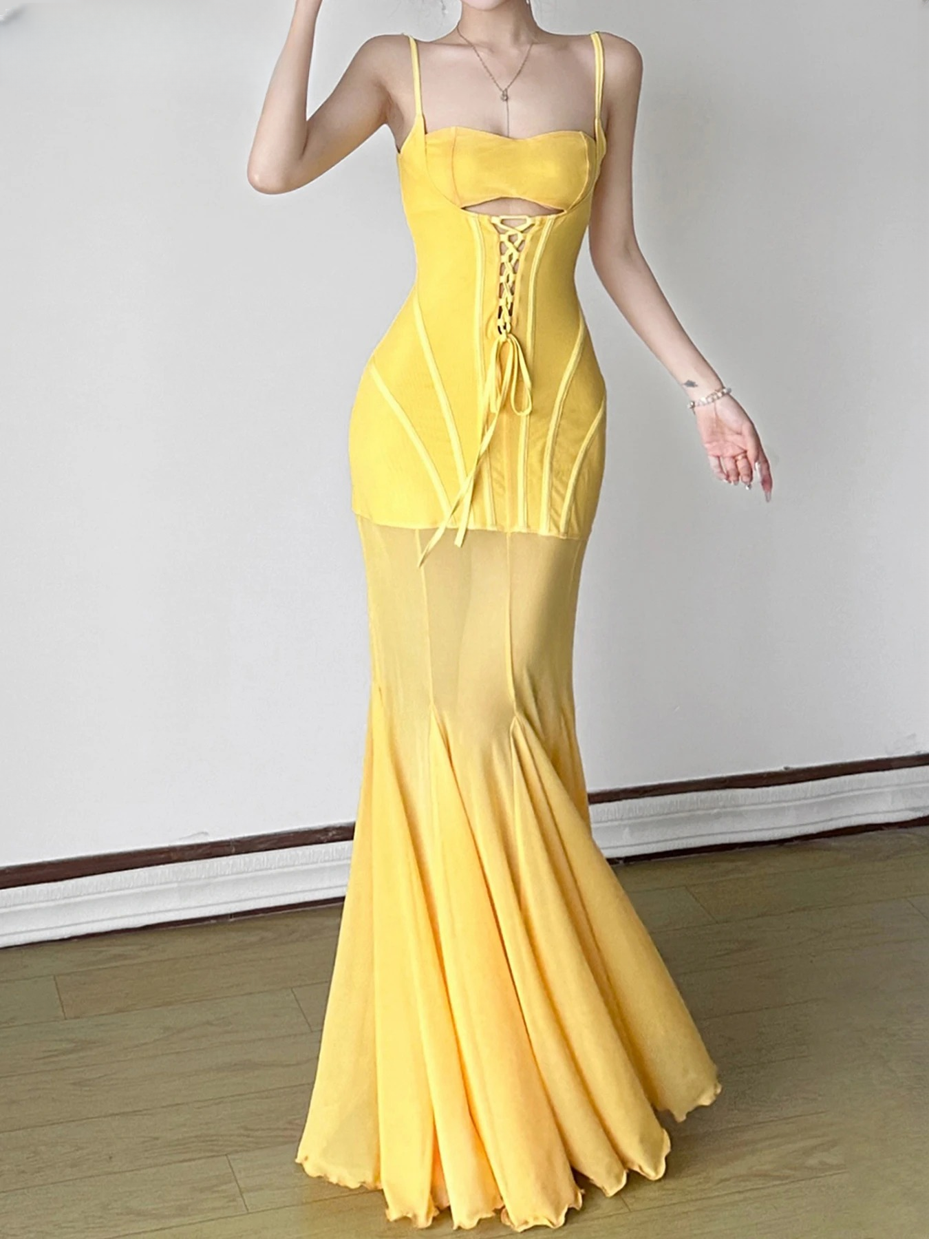 Hollow Out Trumpet Beach Style Slim Slash Neck Sleeveless Maxi Dresses