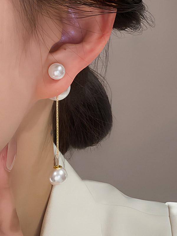 Imitation Pearl Metal Pierced Bridal Graduation Cocktail Earrings