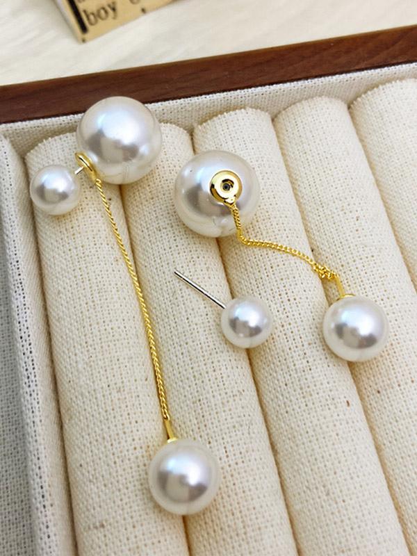 Imitation Pearl Metal Pierced Bridal Graduation Cocktail Earrings - Image 2