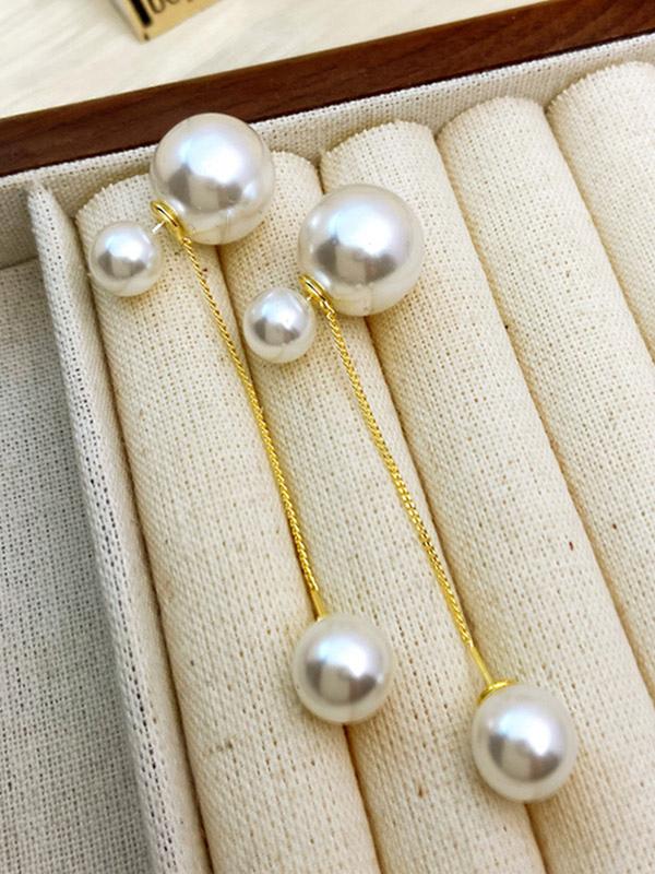 Imitation Pearl Metal Pierced Bridal Graduation Cocktail Earrings - Image 3