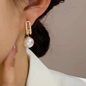 Imitation Pearl Metal Pierced Wedding Bridal Earrings