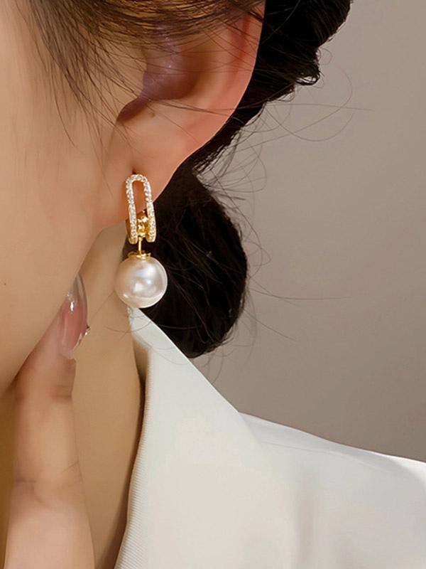 Imitation Pearl Metal Pierced Wedding Bridal Earrings
