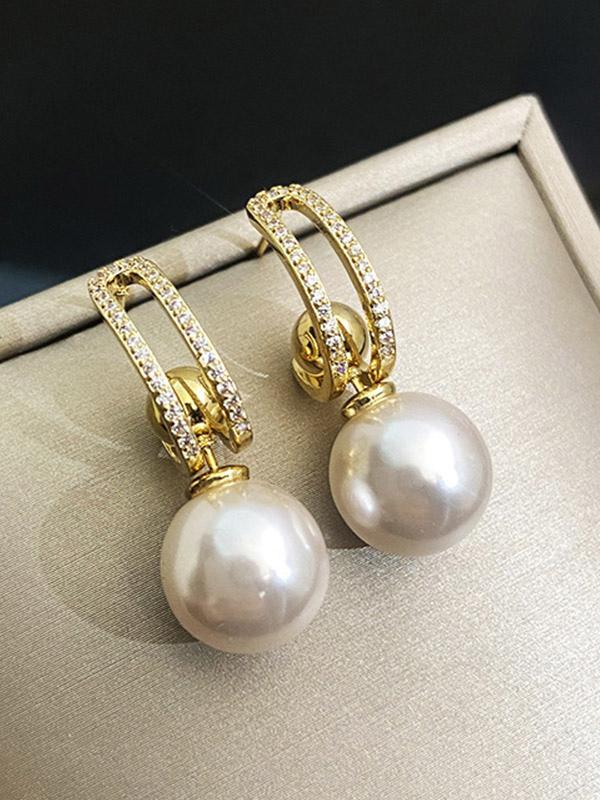 Imitation Pearl Metal Pierced Wedding Bridal Earrings - Image 3