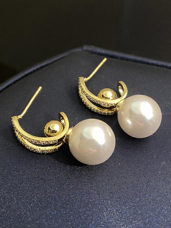 Imitation Pearl Metal Pierced Wedding Bridal Earrings - Image 4