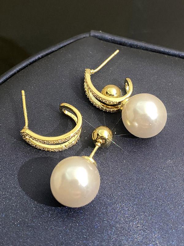 Imitation Pearl Metal Pierced Wedding Bridal Earrings - Image 5