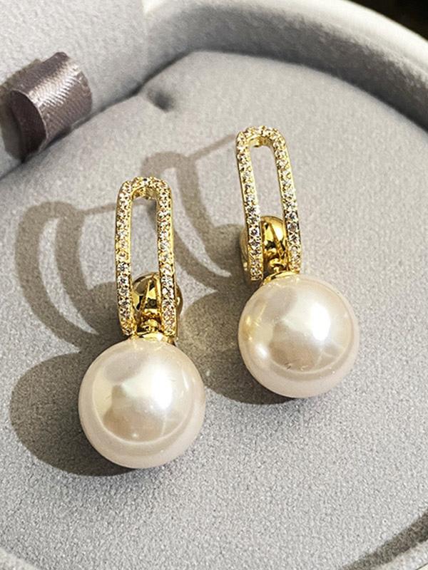 Imitation Pearl Metal Pierced Wedding Bridal Earrings - Image 2