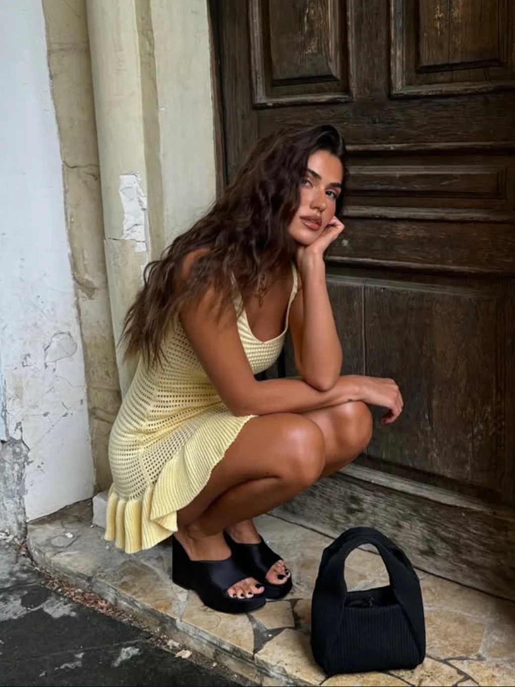 Knitted Ruffle Hollow Out Beach Style Holiday Sleeveless Halter Mini Dress - Image 8