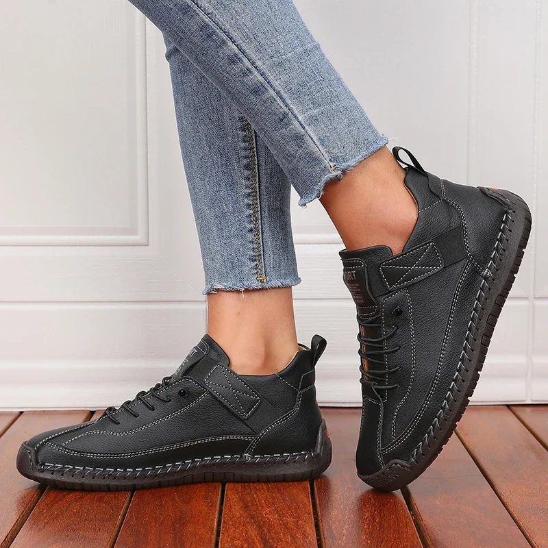 Luxurious Design Lace-up Solid Round Toe Microfiber Loafers - Image 3