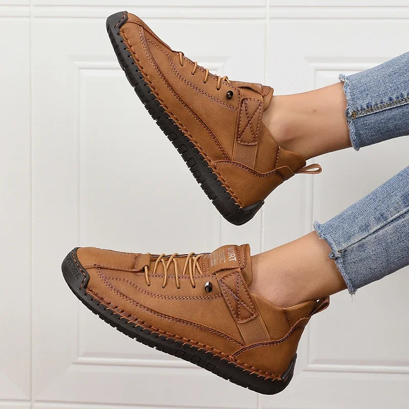 Luxurious Design Lace-up Solid Round Toe Microfiber Loafers - Image 9