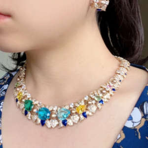 Luxurious Zirconia Bridal Engagement DinnerJewelry Set Round Necklace 2-piece