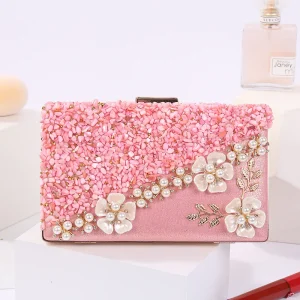 Luxury Appliques Beading Pearl Flower Hasp Clutch Evening Handbags