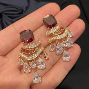 Luxury Copper Alloy Light Zircon Water Drop Tassel Metal Earrings