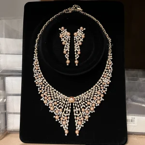 Luxury Crystal Cubic Zirconia 2pcs Pearl Water Drop Copper Necklacе Jewellery Sets