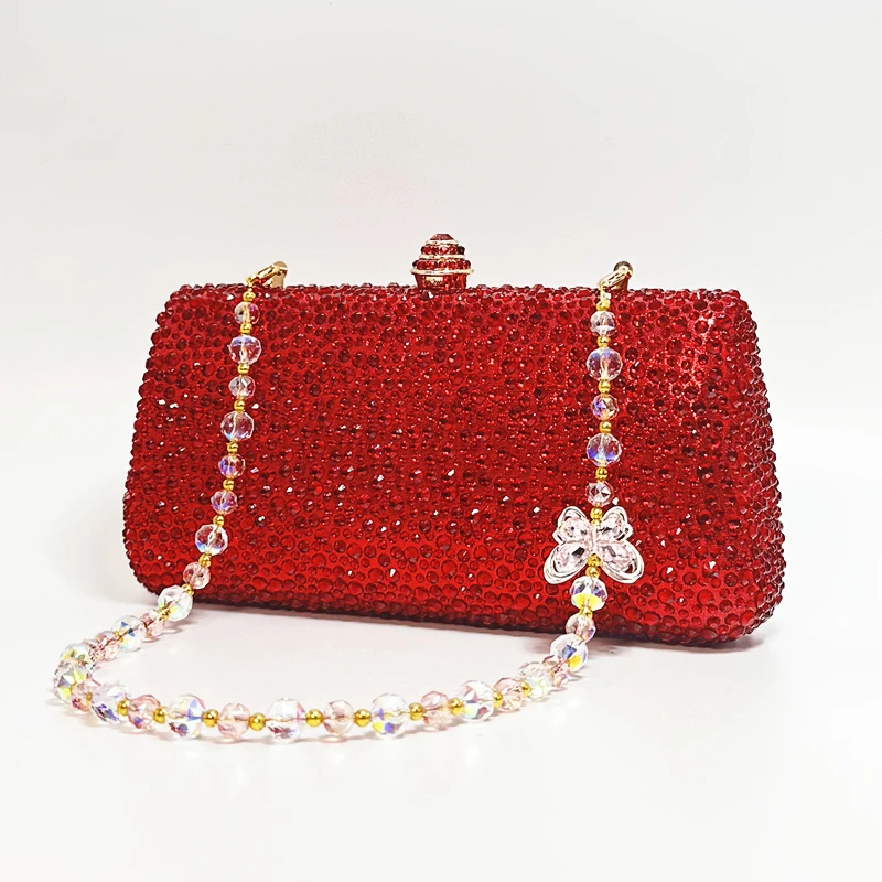 Luxury Crystal Rhinestone Butterfly Chain Wedding Party Wallet Clutch Evening Bag - Image 6