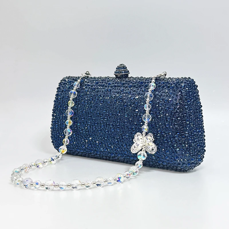 Luxury Crystal Rhinestone Butterfly Chain Wedding Party Wallet Clutch Evening Bag - Image 2