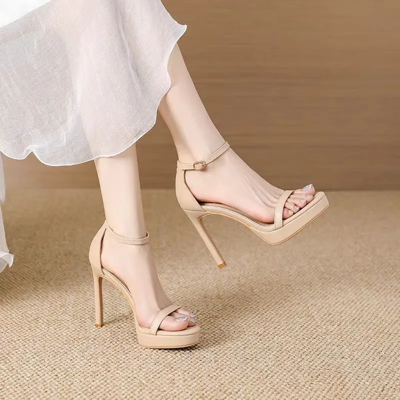 Luxury Fashion Open Toe Buckle Solid Strap Pumps High Heels