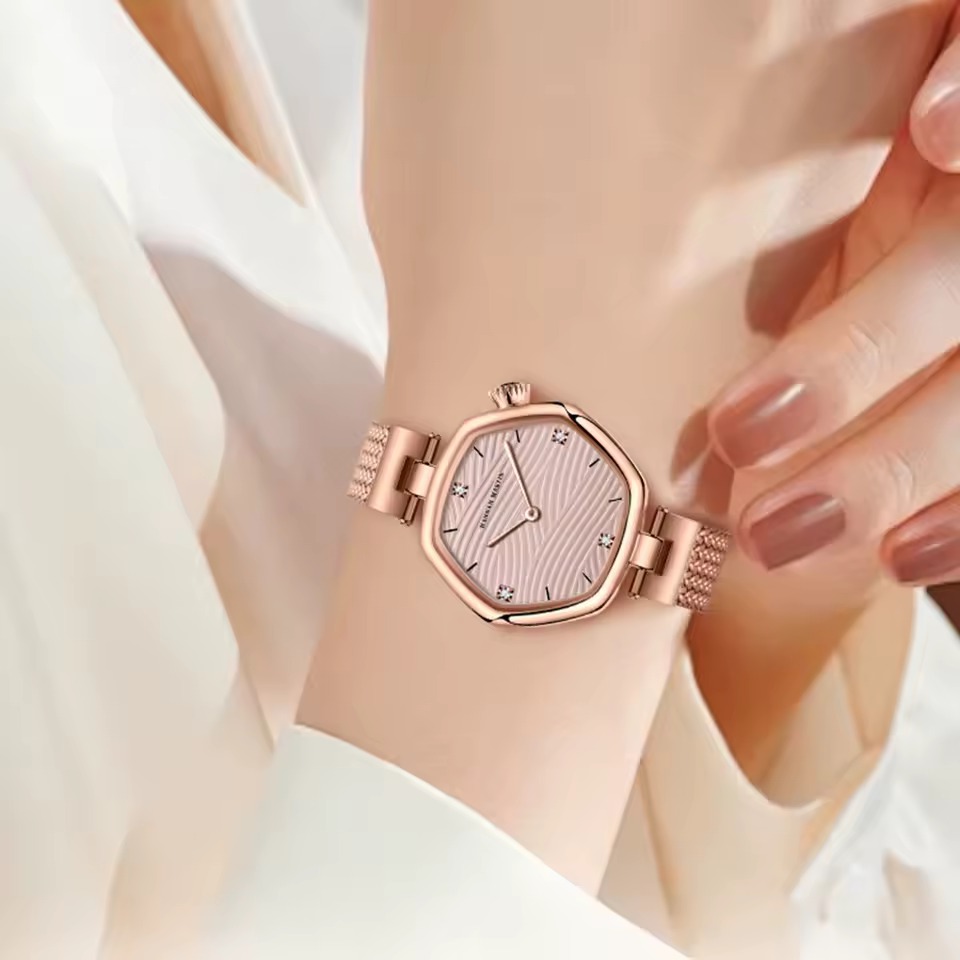 Luxury Hannah Martin Stainless Steel Mesh With Clock Original Quartz Movement Watches - Image 2