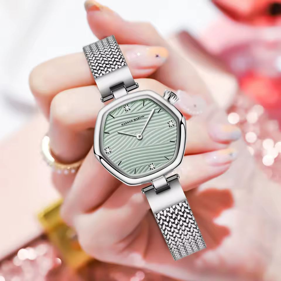 Luxury Hannah Martin Stainless Steel Mesh With Clock Original Quartz Movement Watches - Image 5