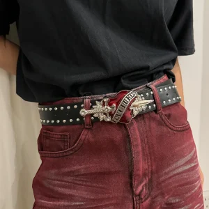 Luxury High Quality Rivet Punk Accessory Waistband Sword Heart Jeans Belt
