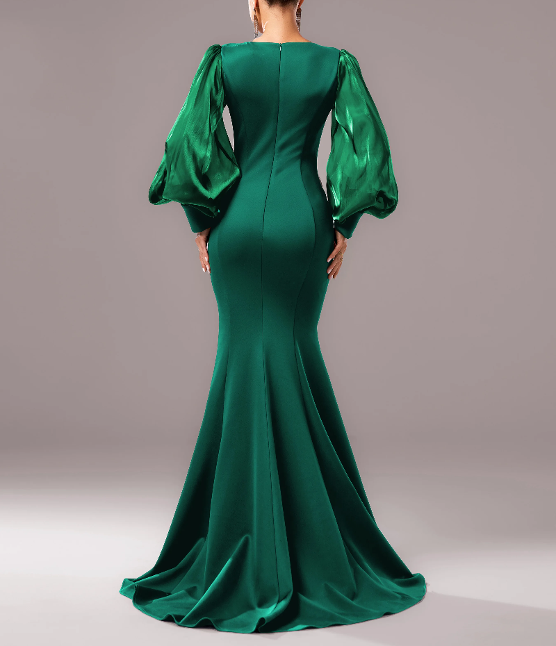 Luxury High Quality Round Neck Lantern Sleeves Mermaid Evening Gown Maxi Dresses - Image 6