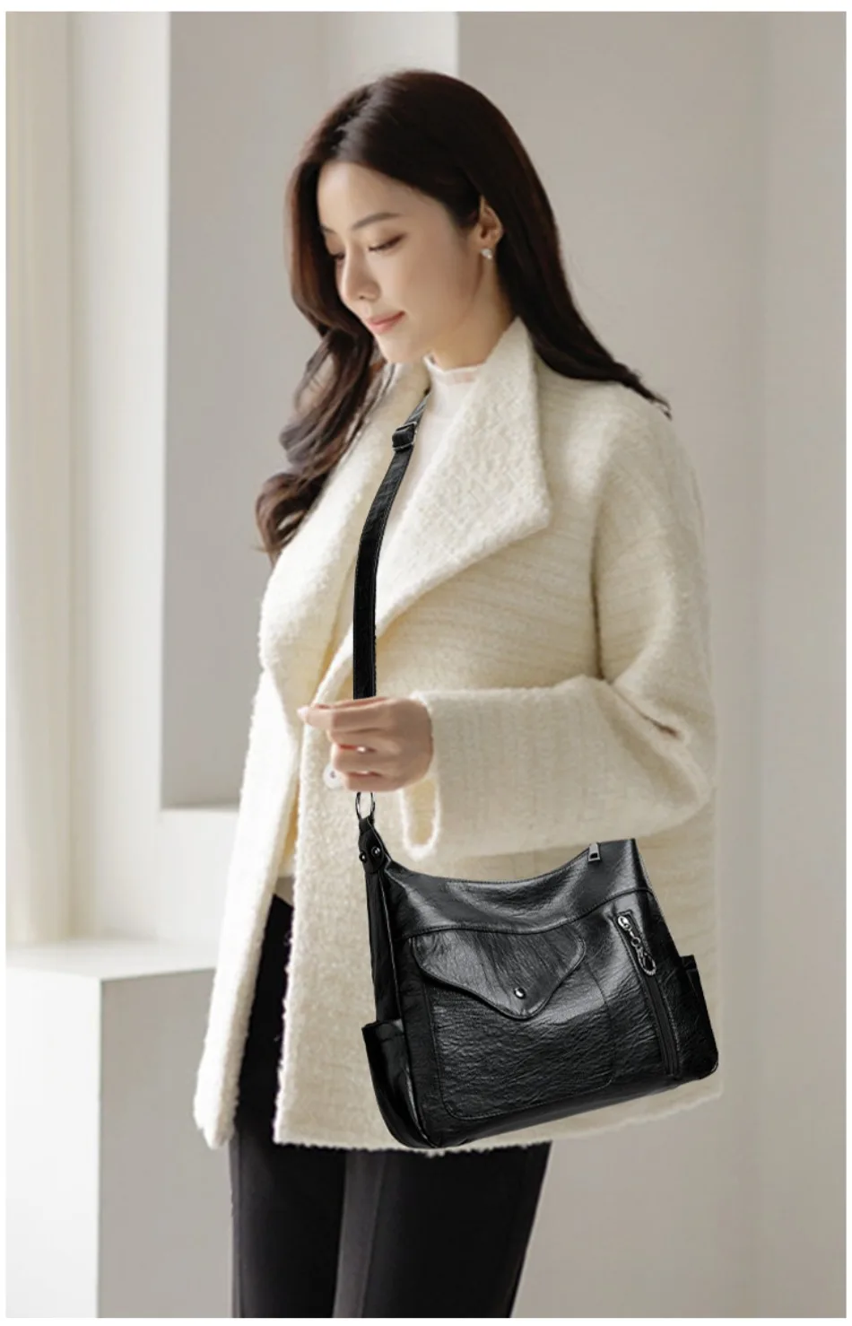 Luxury Large Capacity Retro Pu Leather Tote Designer Shoulder Crossbody Bag - Image 2