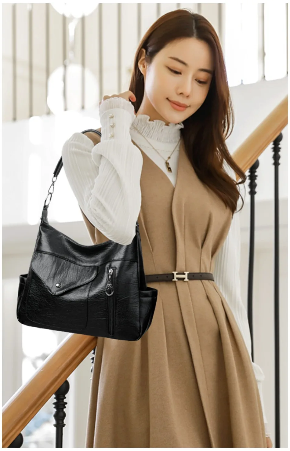 Luxury Large Capacity Retro Pu Leather Tote Designer Shoulder Crossbody Bag