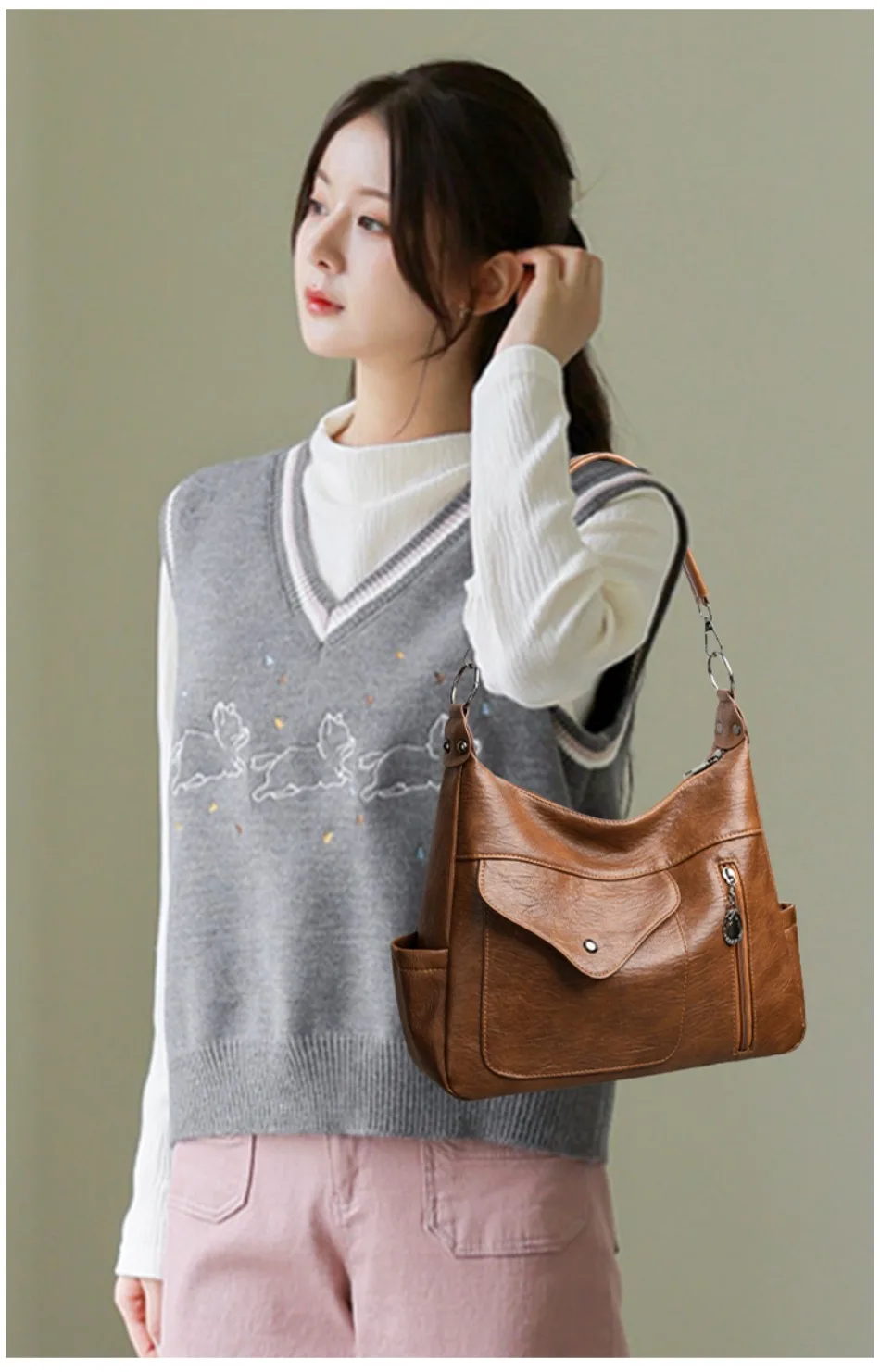 Luxury Large Capacity Retro Pu Leather Tote Designer Shoulder Crossbody Bag - Image 3