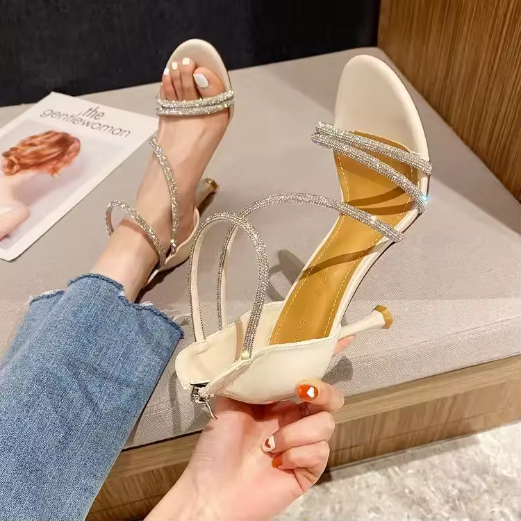 Luxury Narrow Band Rubber Comfortable High Heels Sandals