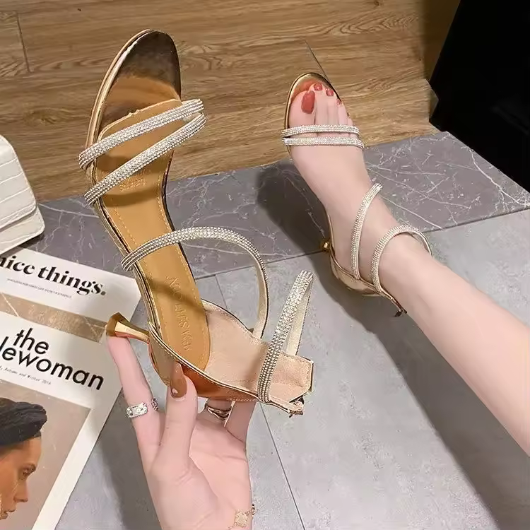 Luxury Narrow Band Rubber Comfortable High Heels Sandals - Image 4