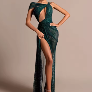 Luxury One-Shoulder Maxi Long Dress with Cut-Out and High Slit Galas Gown