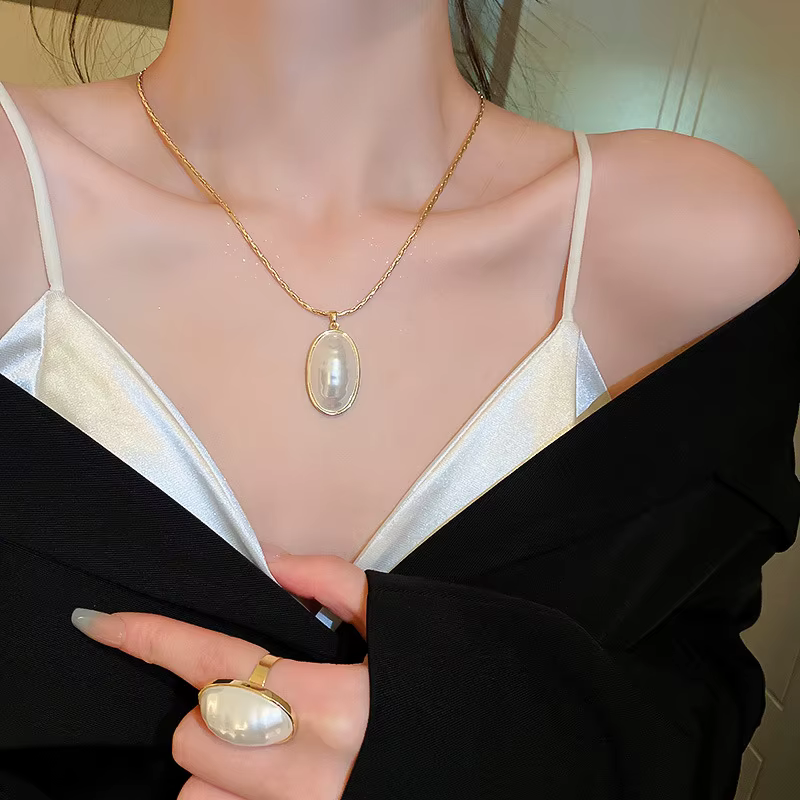 Luxury Oval Big Pearl Necklace High Quality Pearl Stud Earrings Wedding Jewelry Sets