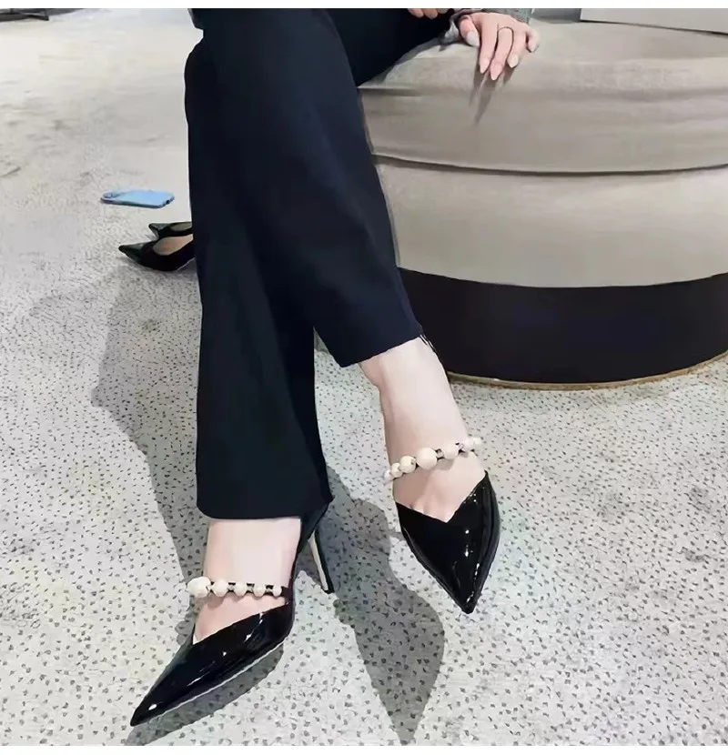 Luxury Pearls Rhinestones Patent Leather Pointed toe Thin High heels - Image 10