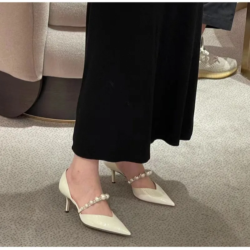 Luxury Pearls Rhinestones Patent Leather Pointed toe Thin High heels - Image 5