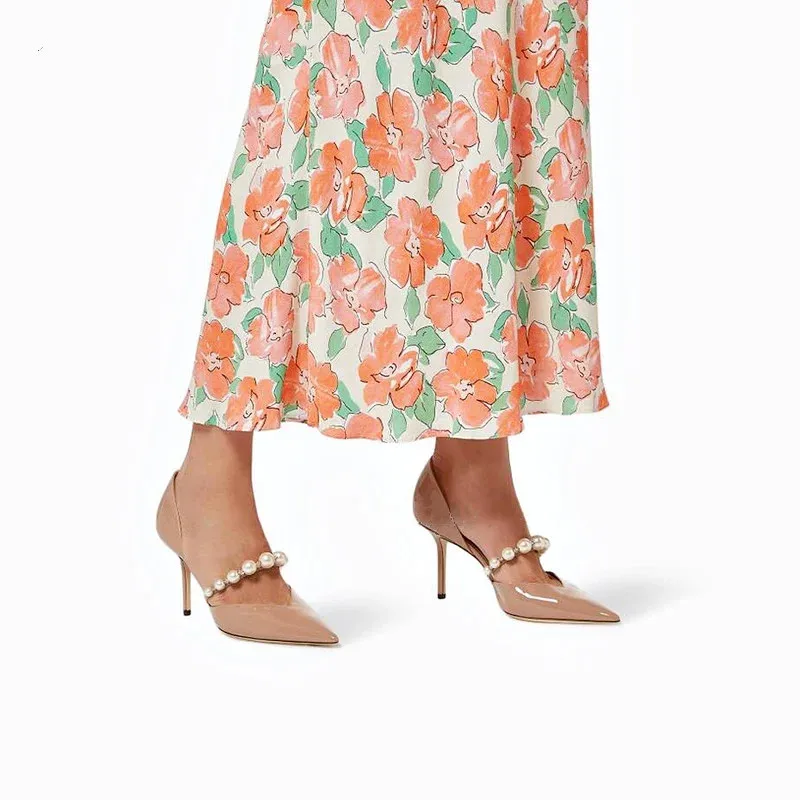 Luxury Pearls Rhinestones Patent Leather Pointed toe Thin High heels