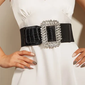 Luxury Punk Gothic Waistband Cummerbund Hip Hop Rhinestone Wide Elastic Corset Belt