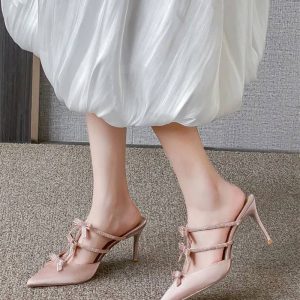 Luxury Rhinestones Bowknot Satin Pointed Toe Wedding Party Thin High Heels