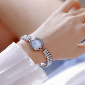 Luxury Round Alloy Small Dial Watch Rhinestone Wrist Bracelet Quartz Watch