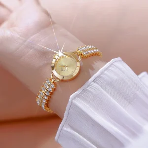 Casual Round Alloy Small Dial Watch Rhinestone Wrist Bracelet Quartz Watch