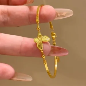 Luxury Shiny Zircon Golden Butterfly Geometric Banquet Charm Bangle Bracelet