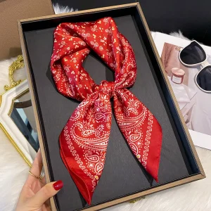 Luxury Silk Paisley Print Square Shawl Decorative Headband Neck Design Bandana Scarf