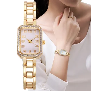Luxury Simple Square Full Diamond Digital Stainless Steel Bracelet Quartz Watch