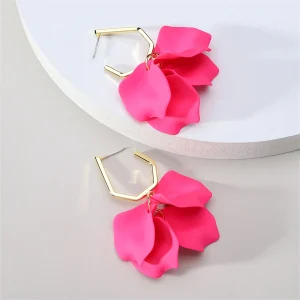 Luxury Trendy Design Wedding Party Acrylic Rose Petals Flower Dangle Earrings