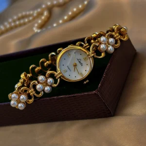 Luxury Waterproof Round Pearl Decoration Wrist or Birthday Party Hook Buckle Quartz Watch