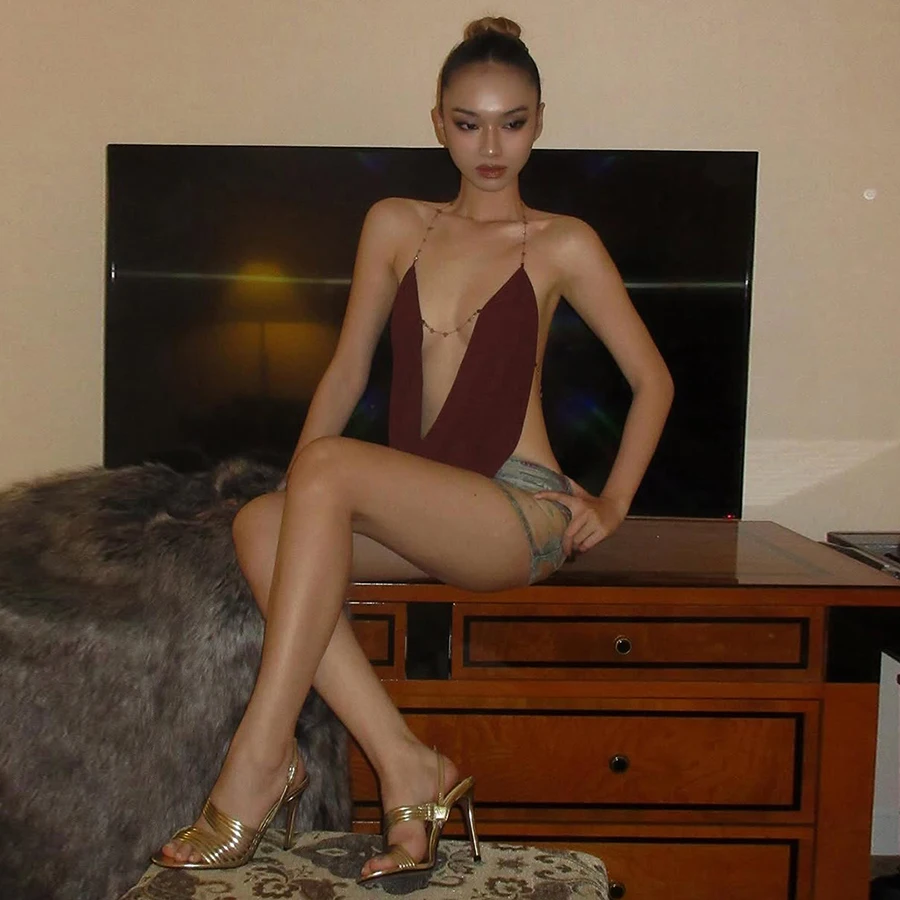 Metal Decorative Chain Swing Collar Halter Backless Sleeveless Camisole Tops - Image 6