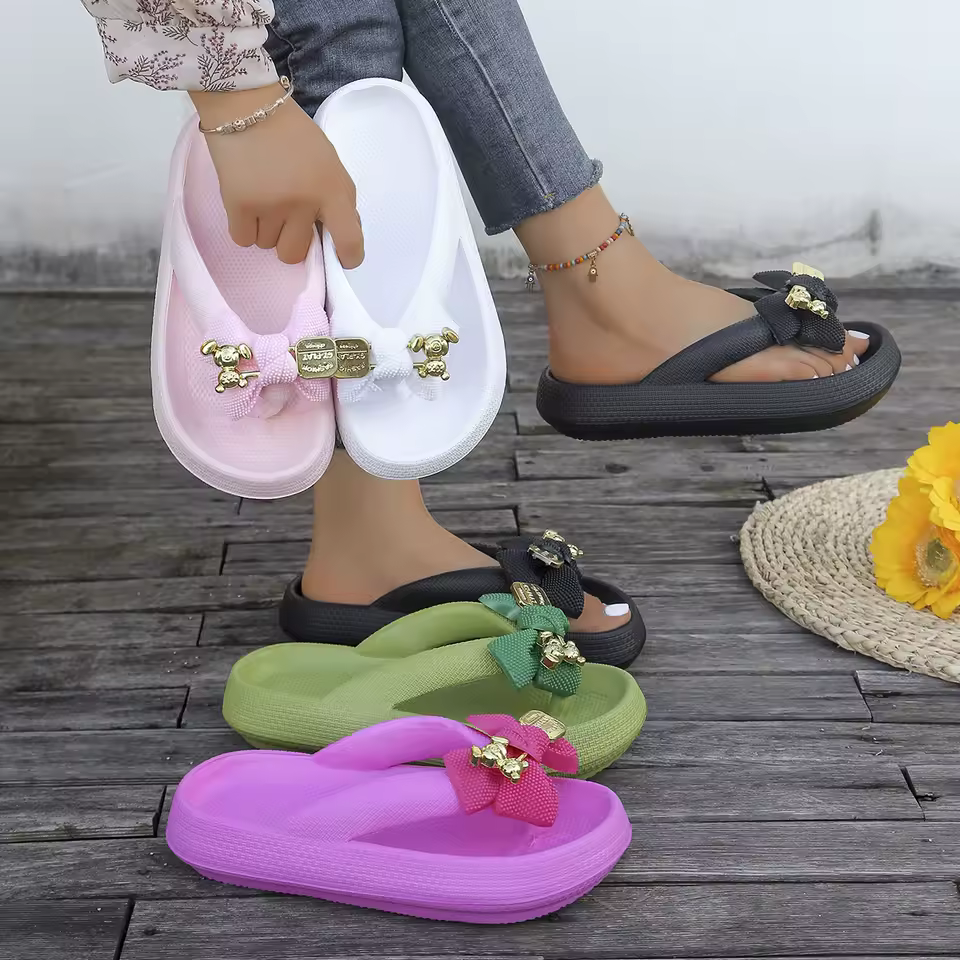 Sweet Metallic Teddy Bear Bow Slide Multi-Color Beach Style Flip Flops Slippers - Image 11