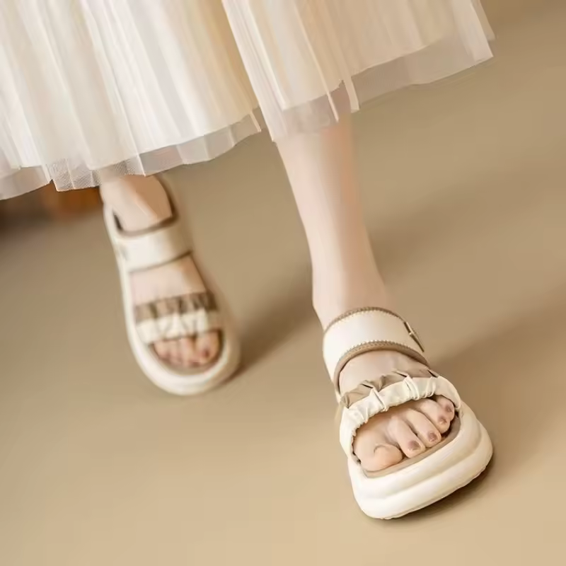 Minimalist Chunky Sole Comfort Elastic Band Textured Straps Platform Sandals